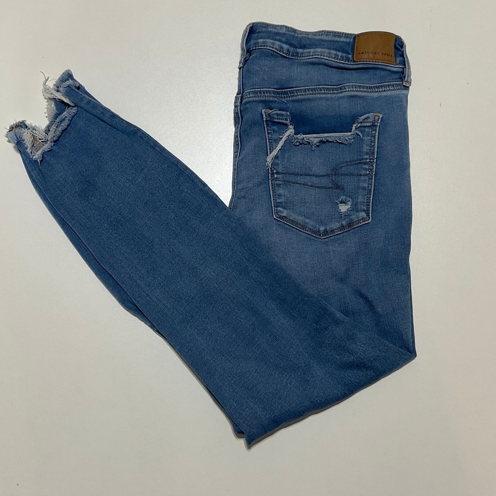American Eagle Womens Ne(x)t Level Stretch Distressed Skinny Jeans Blue Size 14
